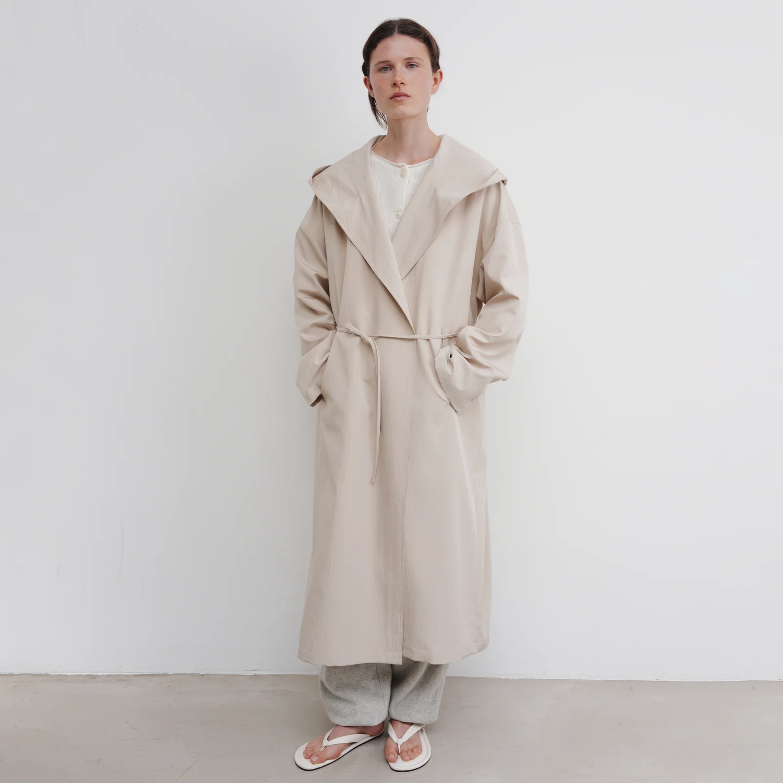 Wrap Hoodie Trench Coat (Beige)