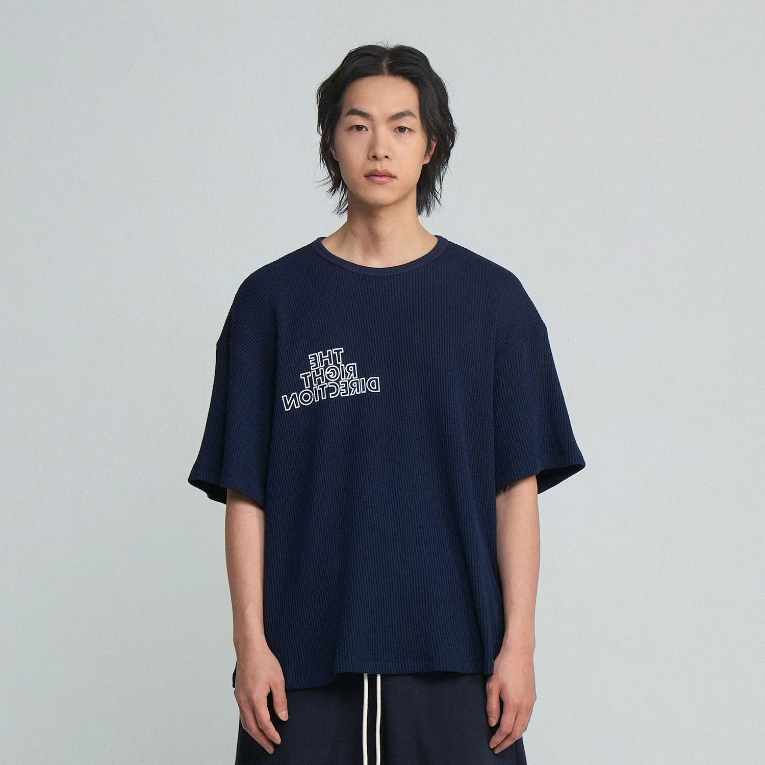 CREW NECK S/S WAFFLE TEE / navy