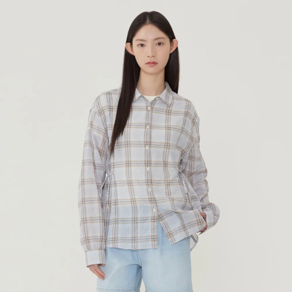 女裝 寬鬆版型 格紋 襯衫 淺 藍色