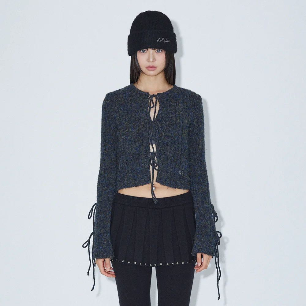 RIBBON POINT KNIT CARDIGAN BLACK BQ4KG006