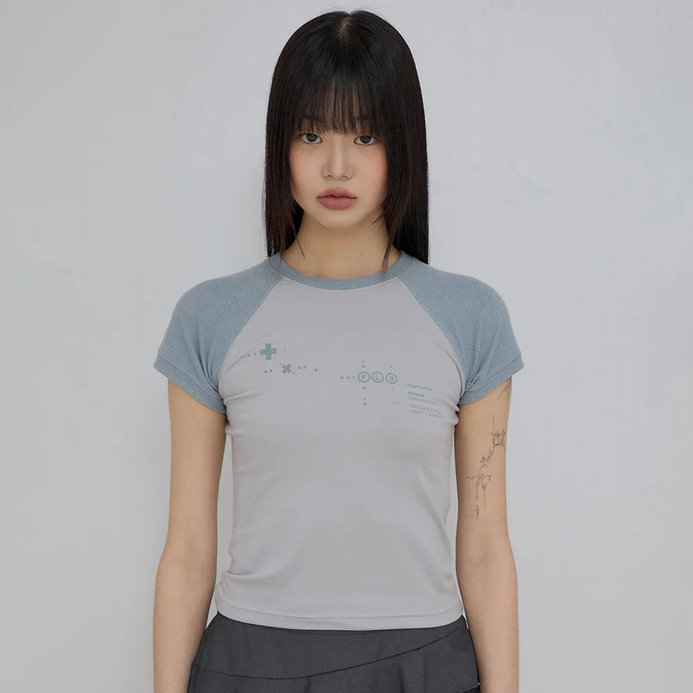 Muta Waffle Raglan T-Shirt (FL-154_Gray&Sky)