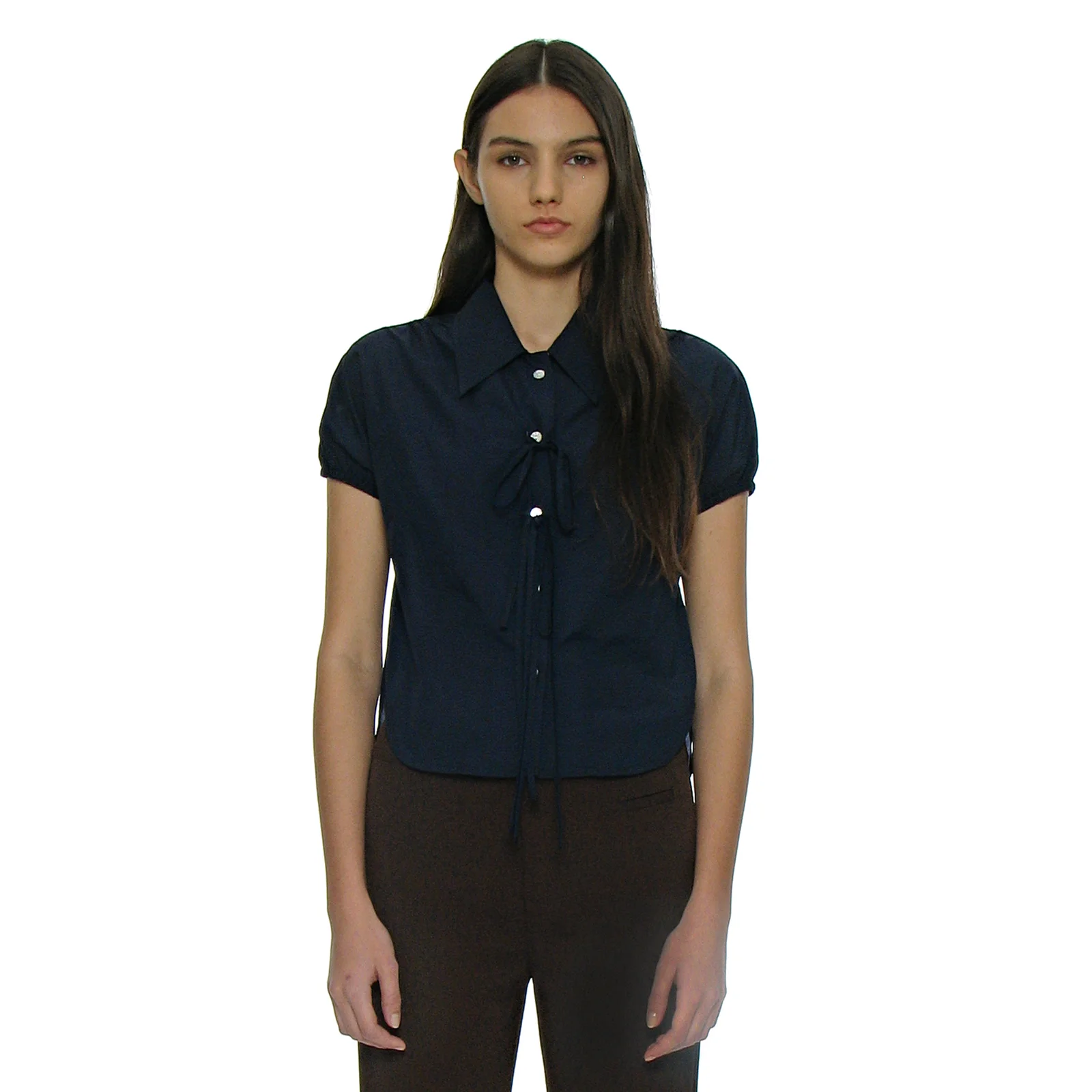 RIBBON STRAP PUFF BLOUSE_NAVY