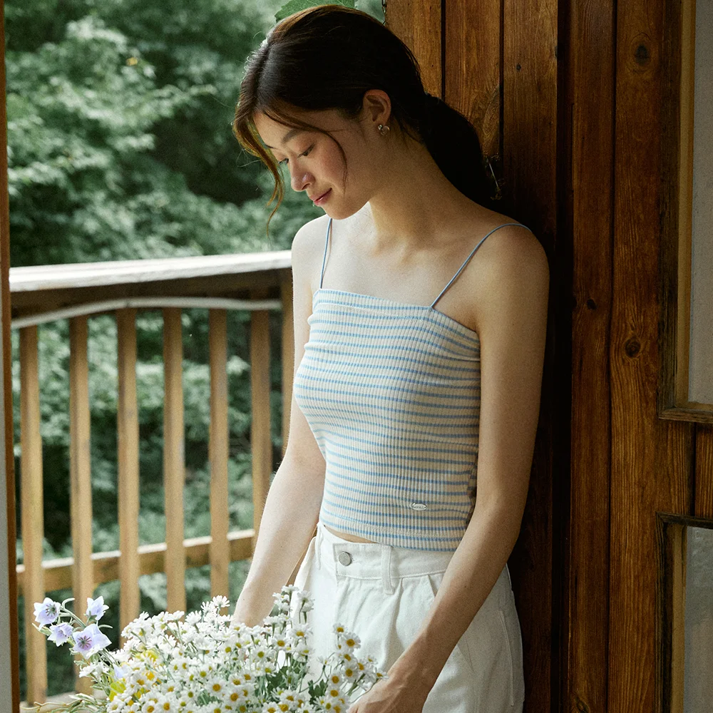Thin line stripe sleeveless - skyblue