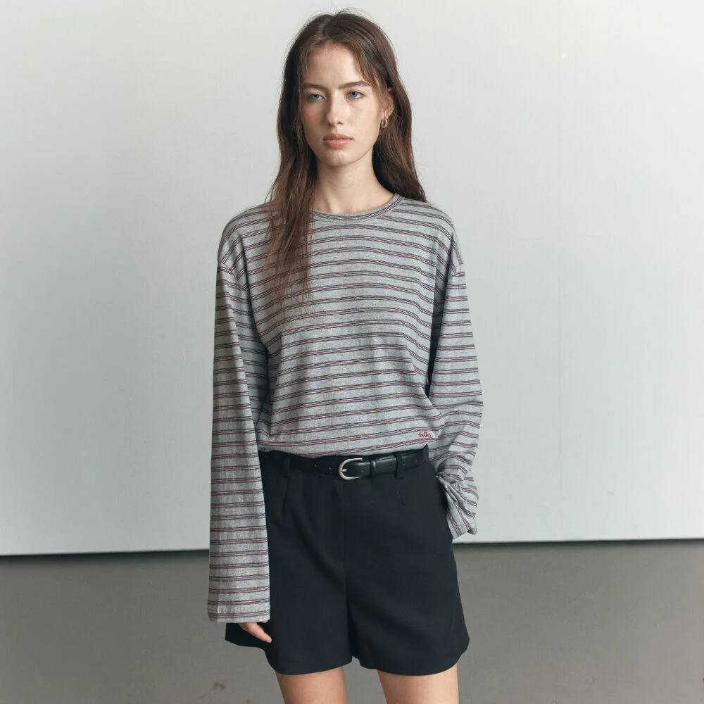 Stripe point long sleeve t-shirt _Gray