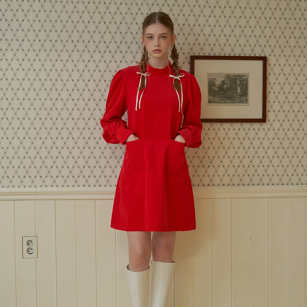 RED CORDUROY MINI DRESS