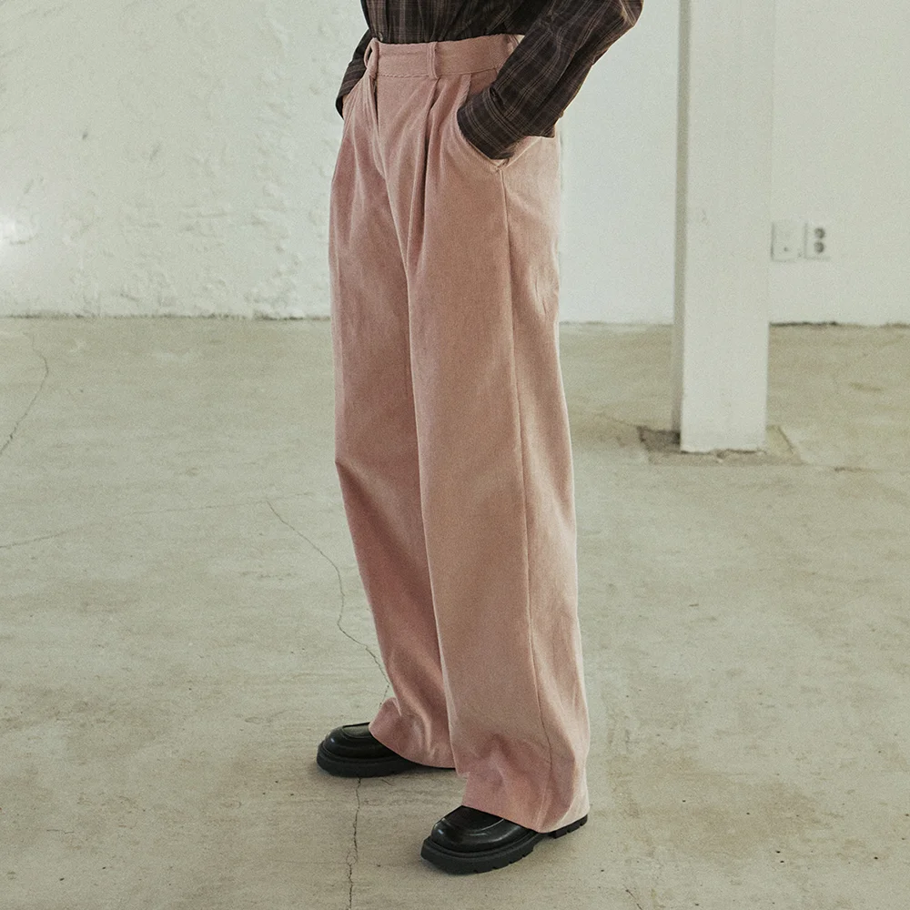 CORDUROY TUCKED PANTS_PINK