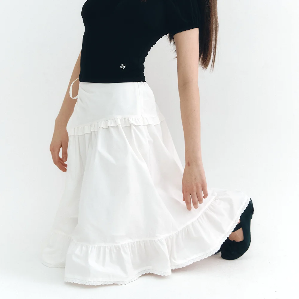 Long Frill Wrap Skirt White