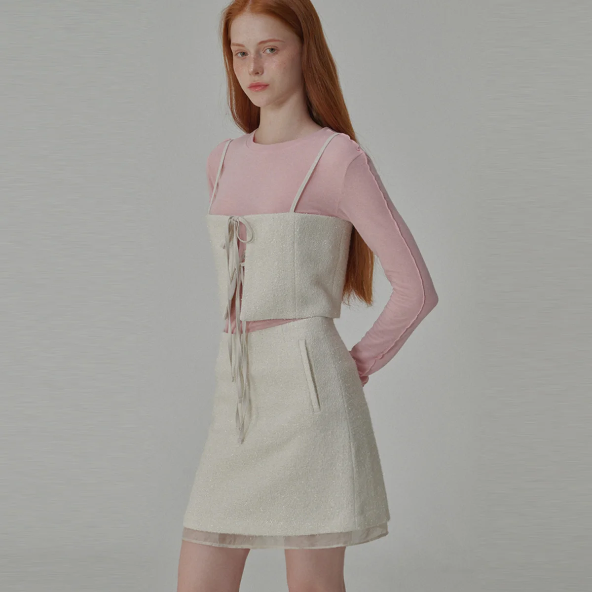 Twinkle Tweed Mini Skirt_Cream