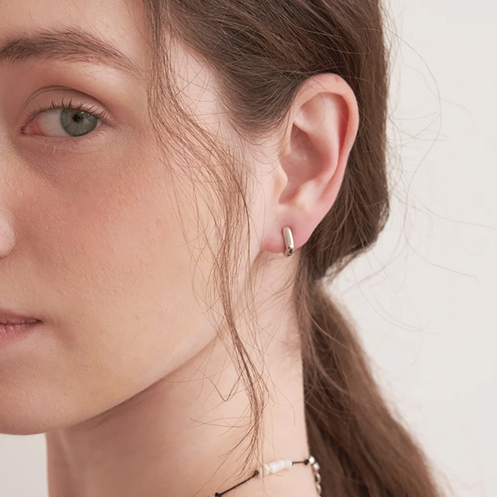 small square one touch earrings (E044_silver)