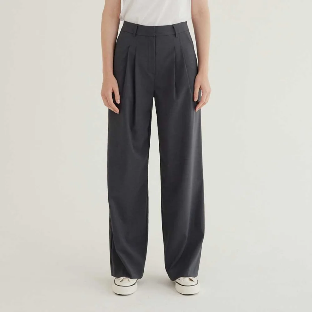 Two Tuck Wide Slacks(Charcoal)