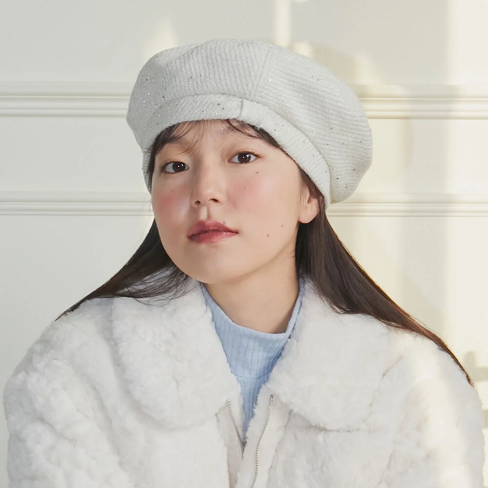 RIBBON TWEED BERET (IVORY)
