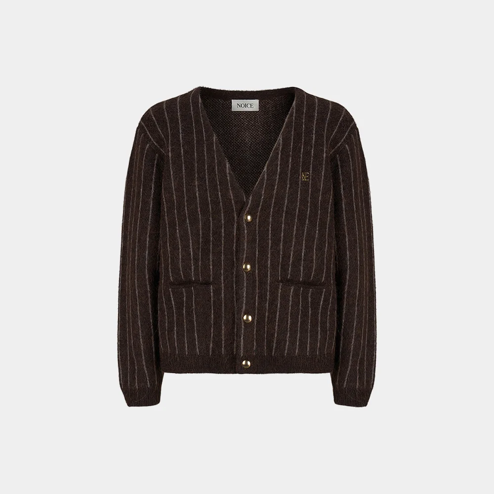 (M) STRIPE MOHAIR KNIT CARDIGAN - BROWN