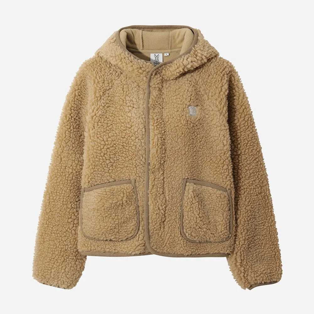 女裝) 搖粒絨 連帽衫 拉鏈(TAN)