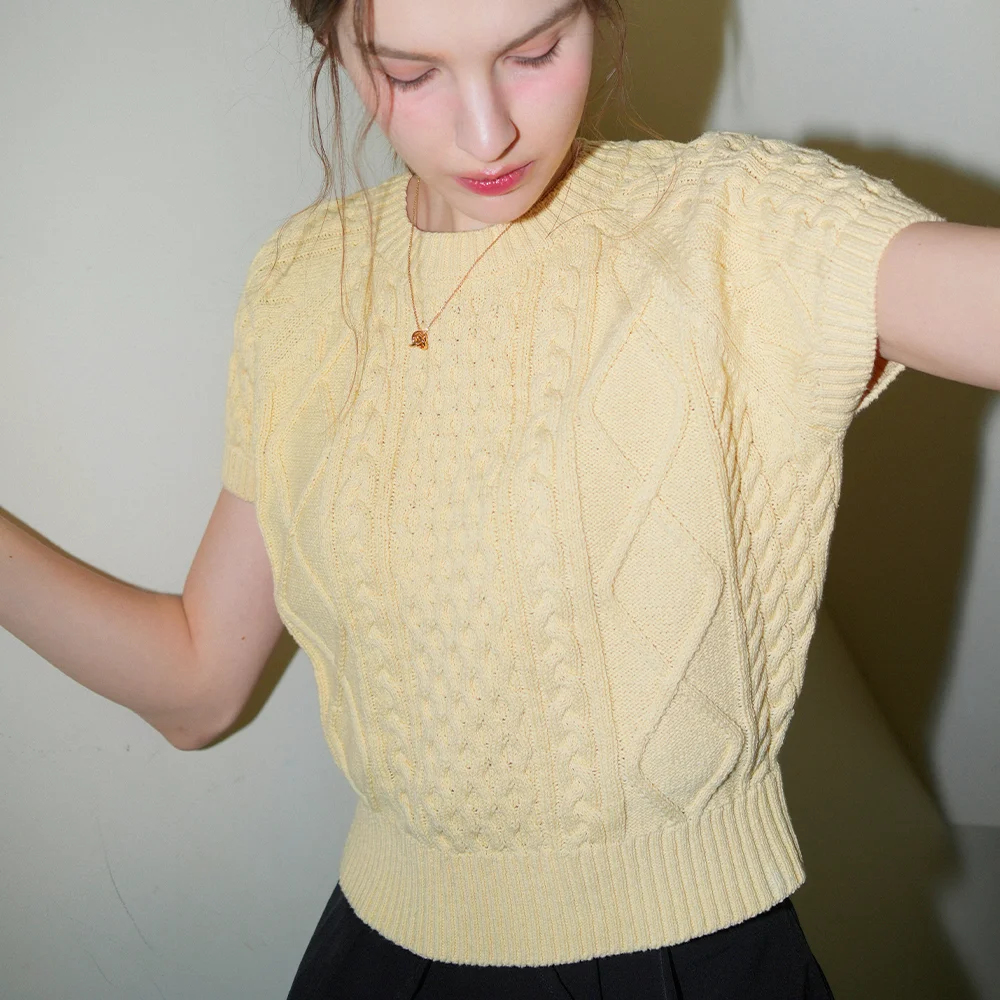 Cable Cotton Round Half Knit (yellow)