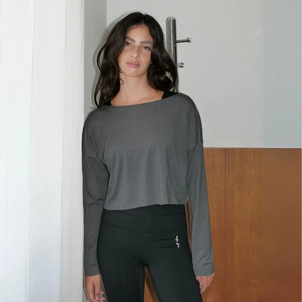 Boat Neck Long Sleeve Top 炭灰色