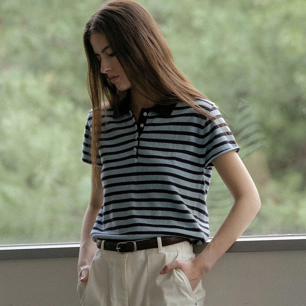 Mini-stripe cap sleeve knit_Sky Blue