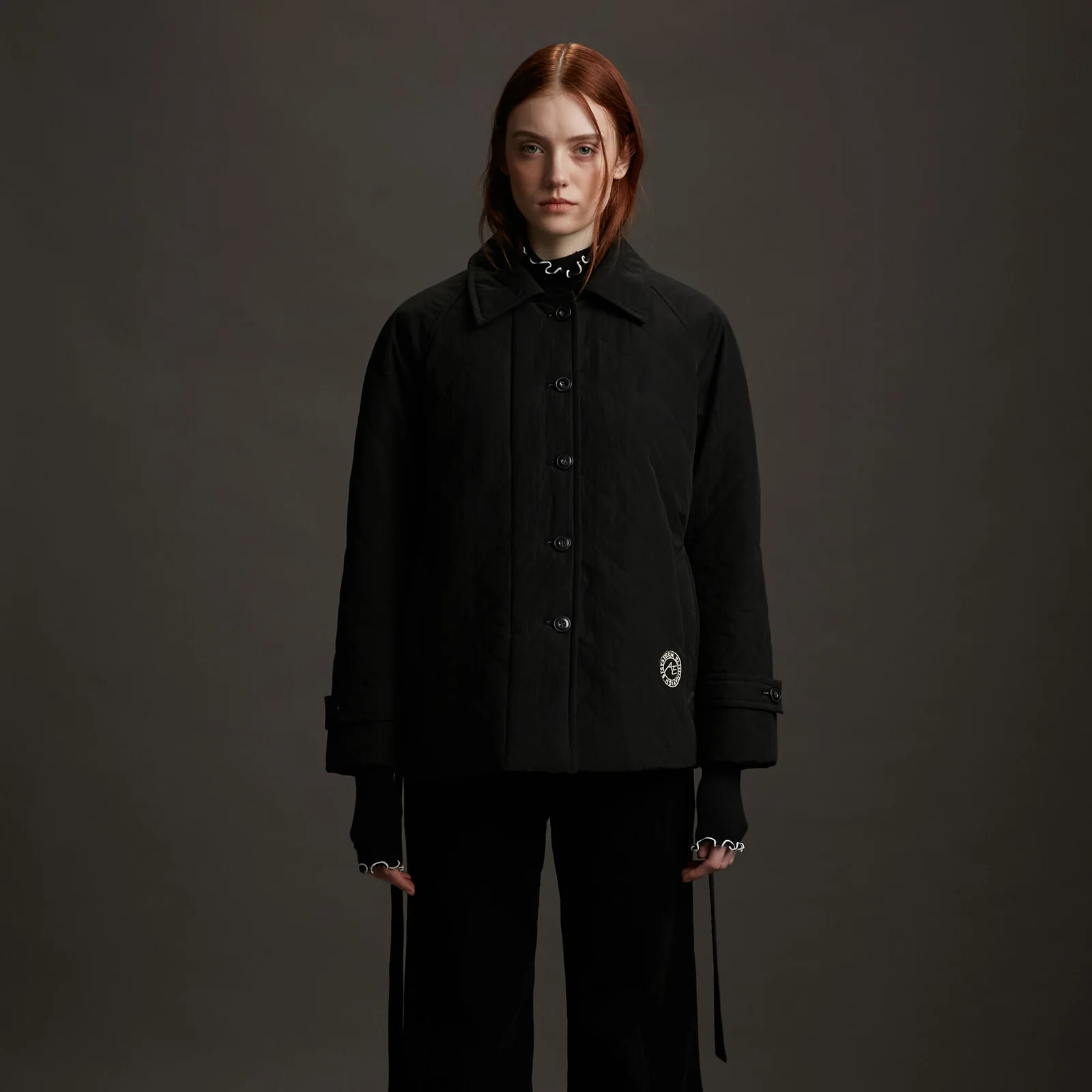 Half Coat Padding Corduroy Collar Black