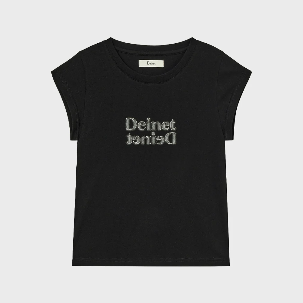 BRUSHED STITCH POINT PETIT T-SHIRT IN BLACK