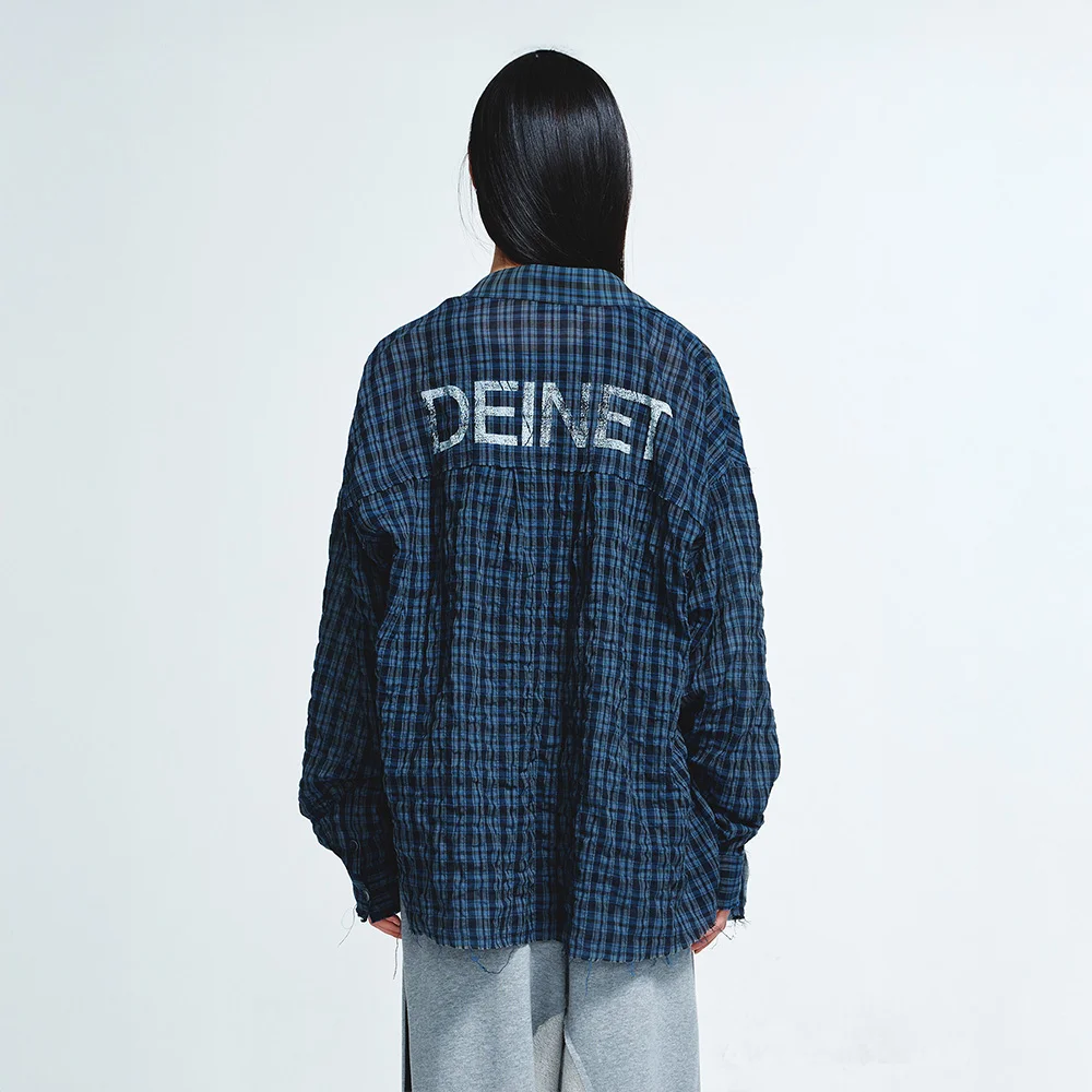CHECKERED POINT OVERFIT SHIRT IN NAVY