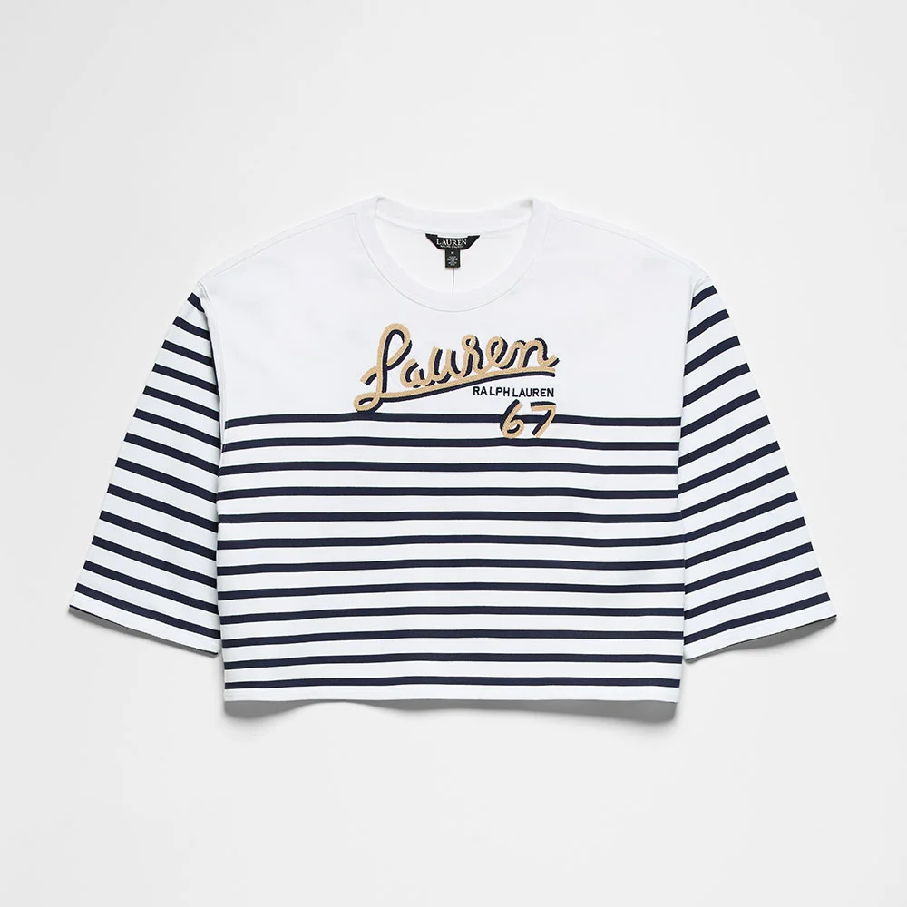 條紋 法式 毛圈布 短版 衛衣 (WHITE)