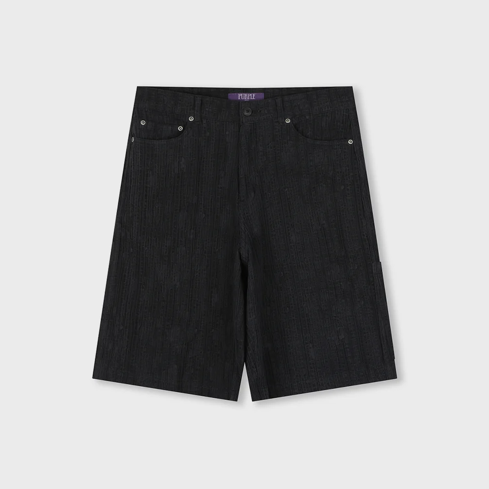 WASHED LINEN JACQUARD WORK SHORTS BLACK