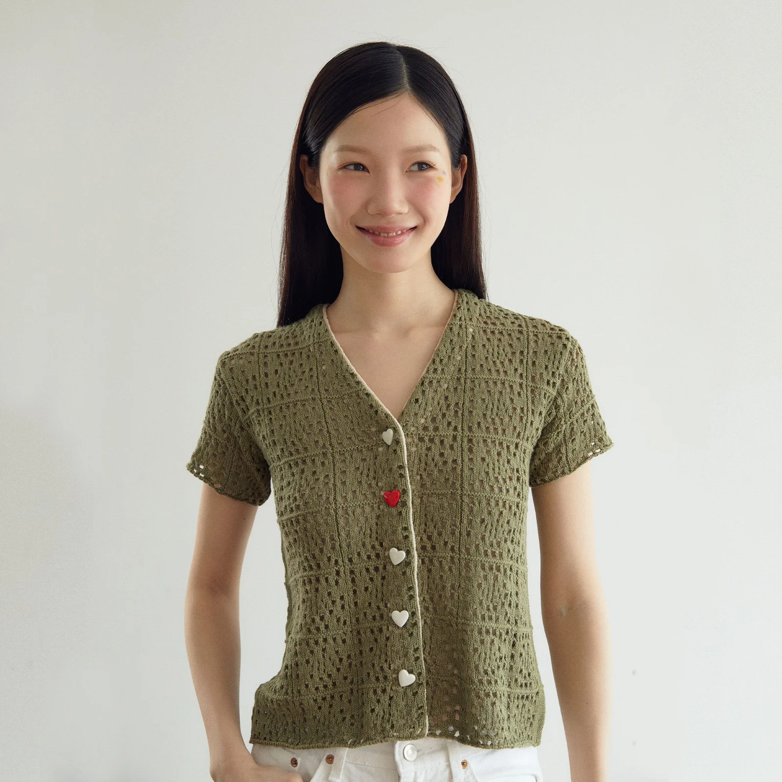 Lo Heart Knit Roe 心形 鉤織 針織衫 (卡其色)
