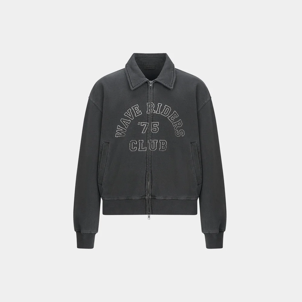 WAVE RIDERS PIGMENT WASHED COLLAR ZIP-UP - CHARCOAL