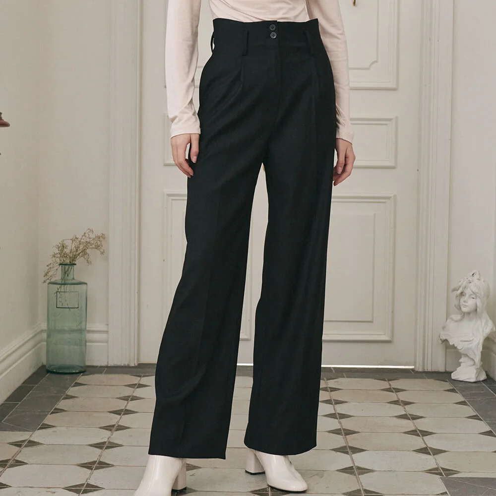 Highwaist Button Trousers - Black