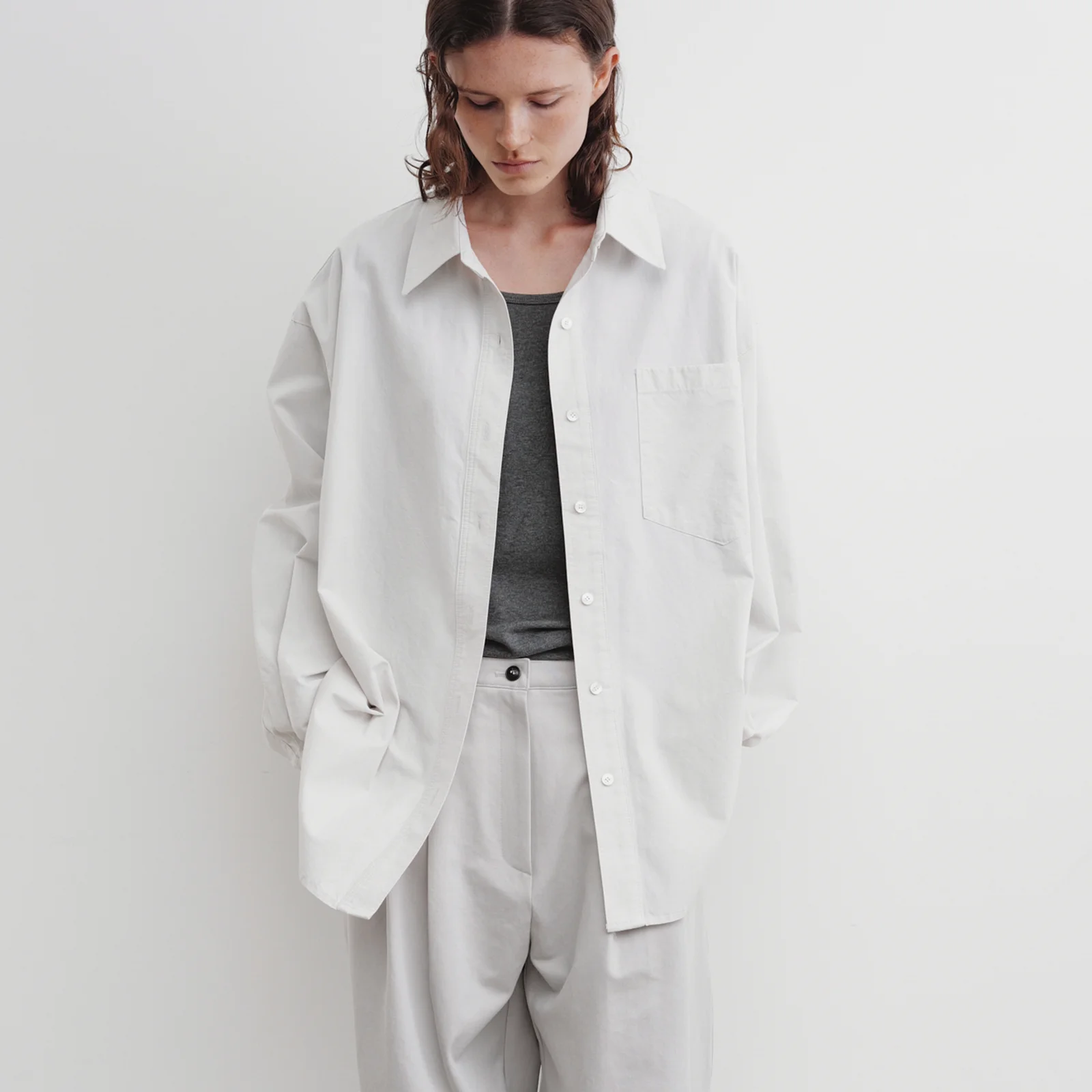 Washed Cotton Oversized Shirt (Light Grey)