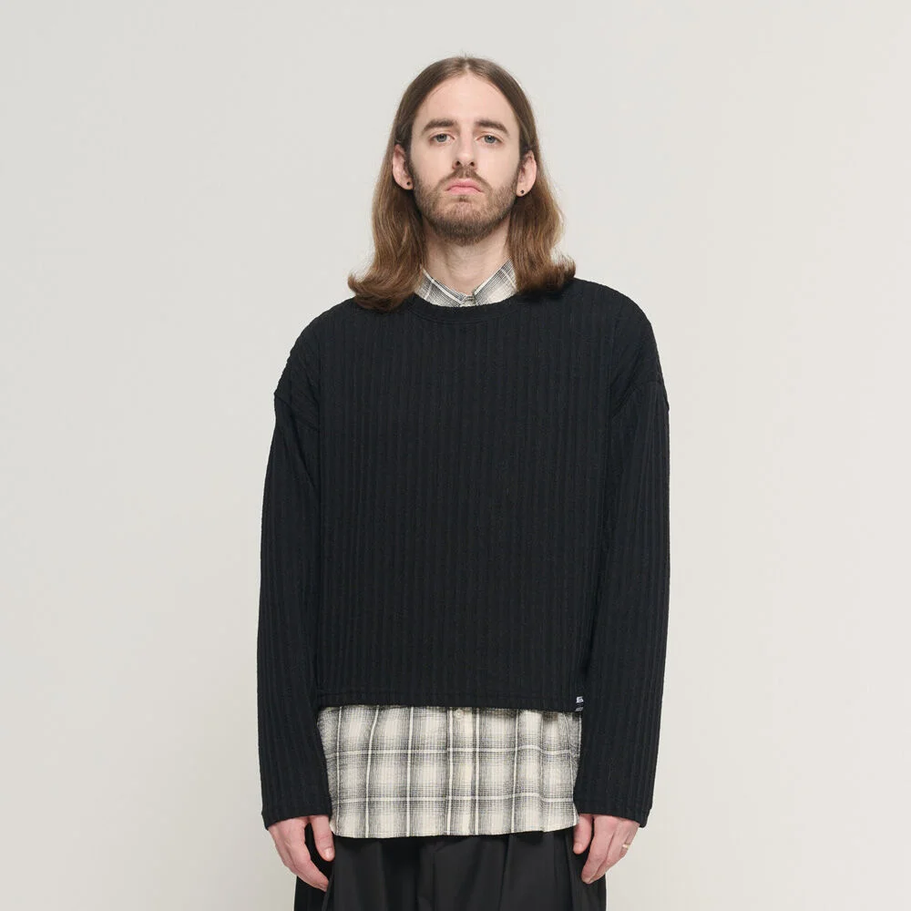 CB RIBBED ROUND CROP OVER KNIT (BLACK)