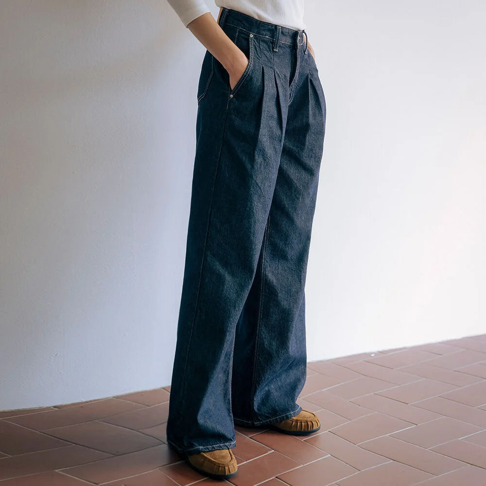 Textured non fade wide denim pants TIWT01DP02_Indigo