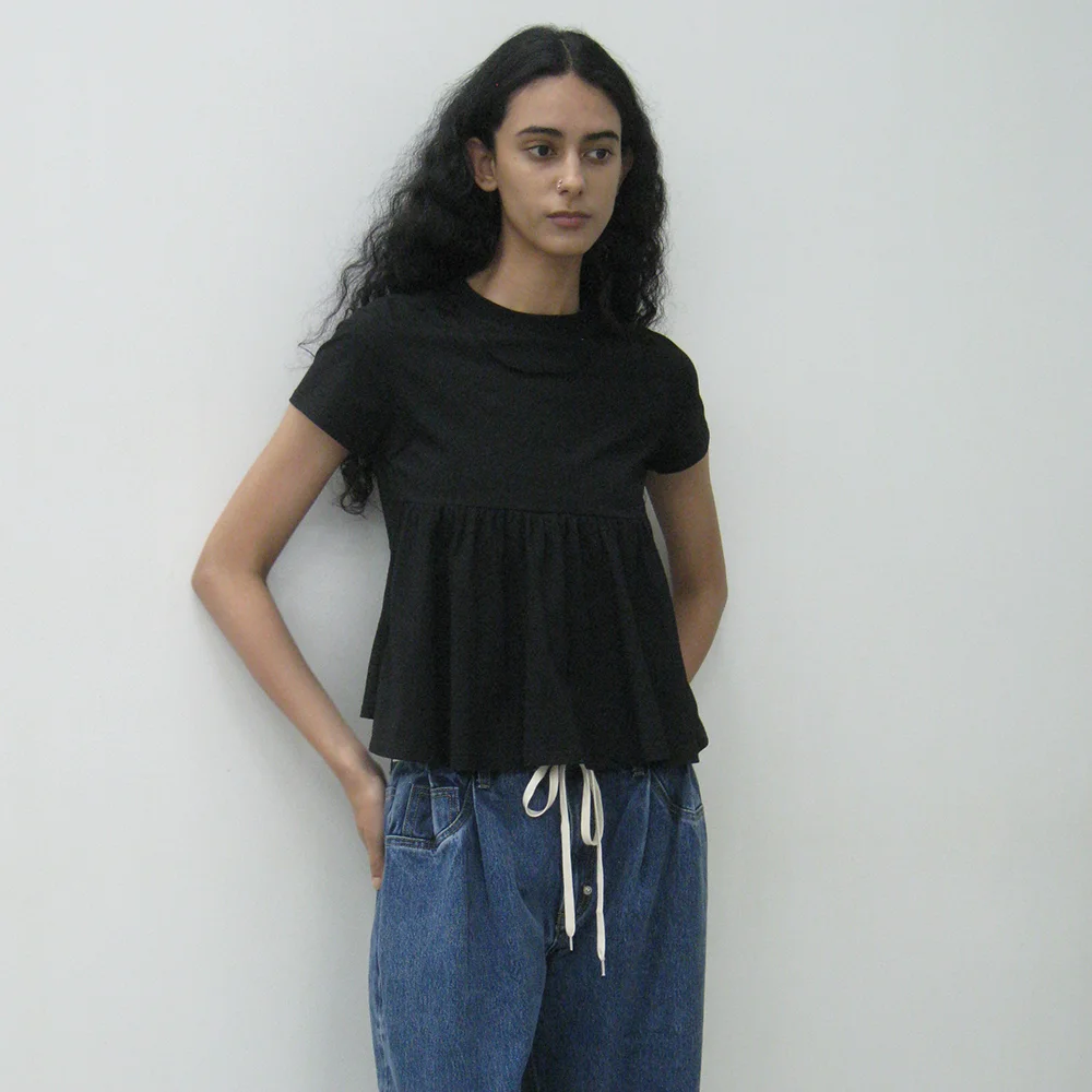 OVERLAY PEPLUM SHORT SLEEVE TEE_BLACK