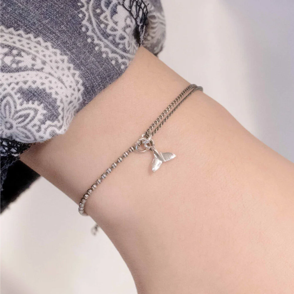 HR 274B_Whale Tail Half & Half Double Chain Bracelet