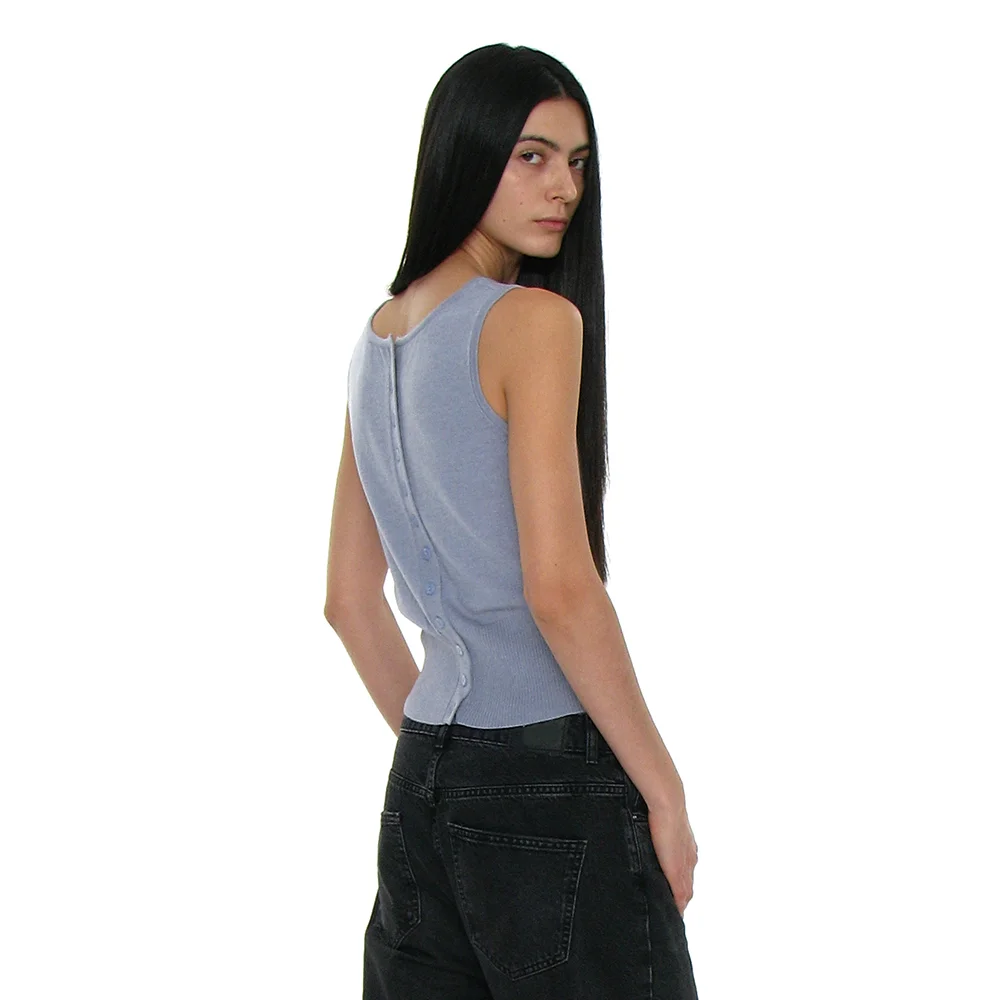 PWC 2WAY BUTTON UP WIDE RIB SLEEVELESS_DUSTY SKY