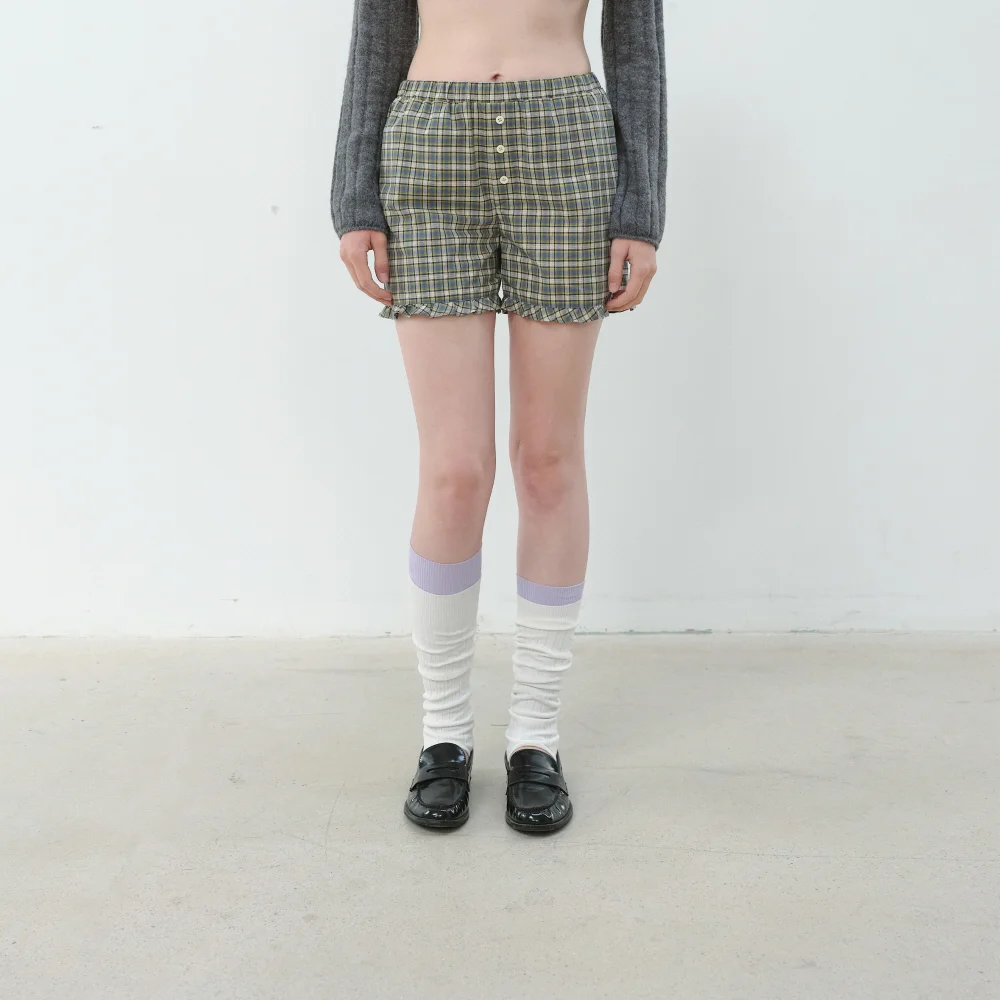 CHECK FRILL SHORTS - BLUE