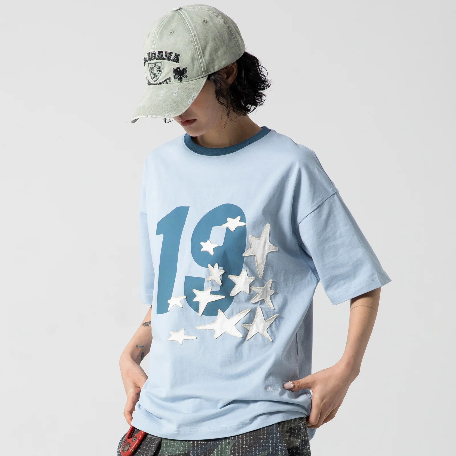 GT124 數字 星星 貼布繡 T恤 (BLUE)