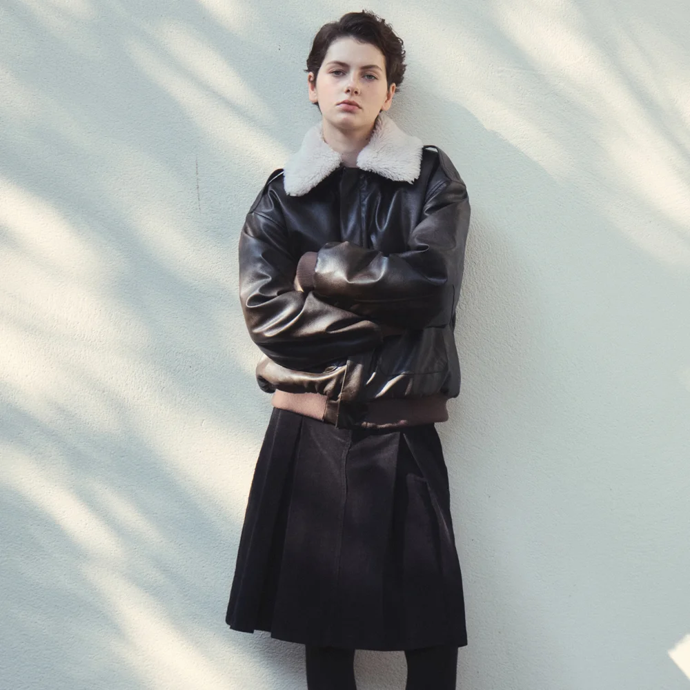 W/Shearling Flight Bomber Padding Jacket_BROWN(WC25-OT11)