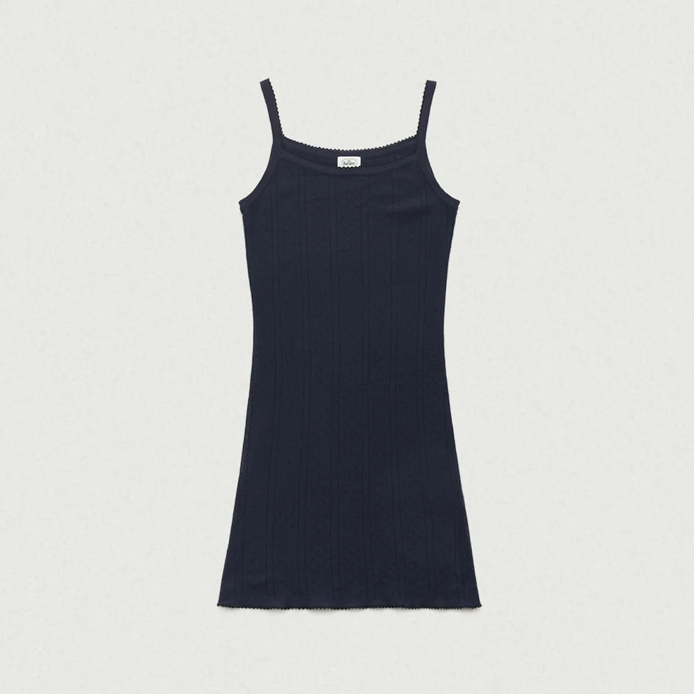 Cotton Eyelet Knit Slip Dress_Navy