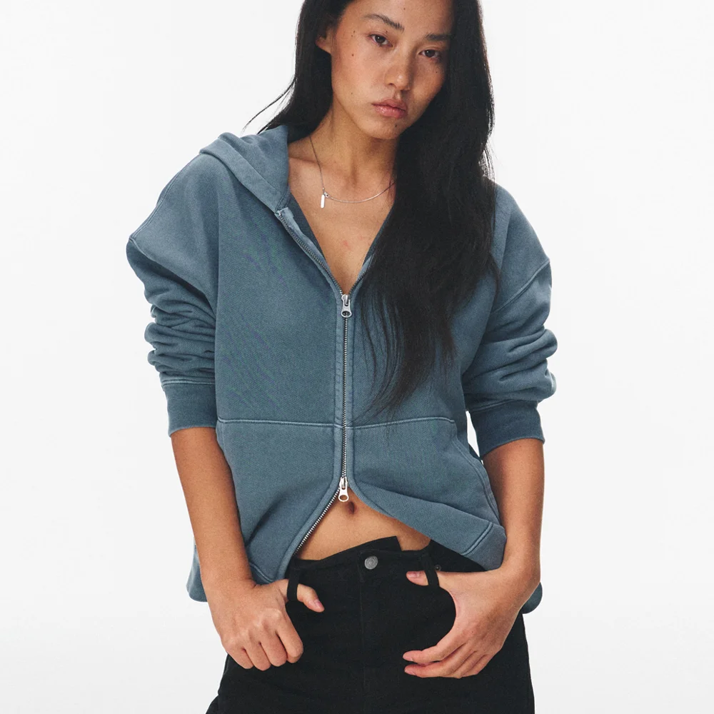 Dying hood zip-up (denim blue)