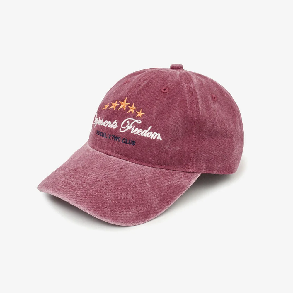 星星 石洗 水洗 棒球帽 (BURGUNDY)