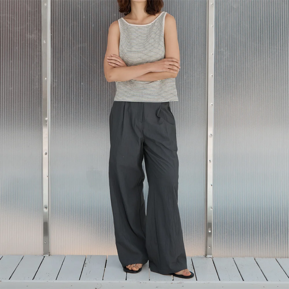 Summer Wide Nylon Pants _Charcoal