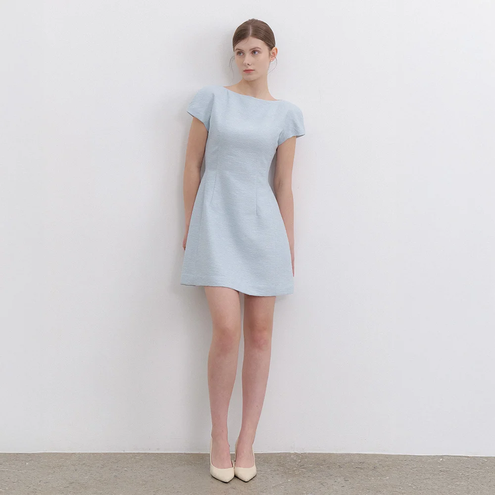 Cap-sleeve A-Line Mini Dress / Blue(3Color)