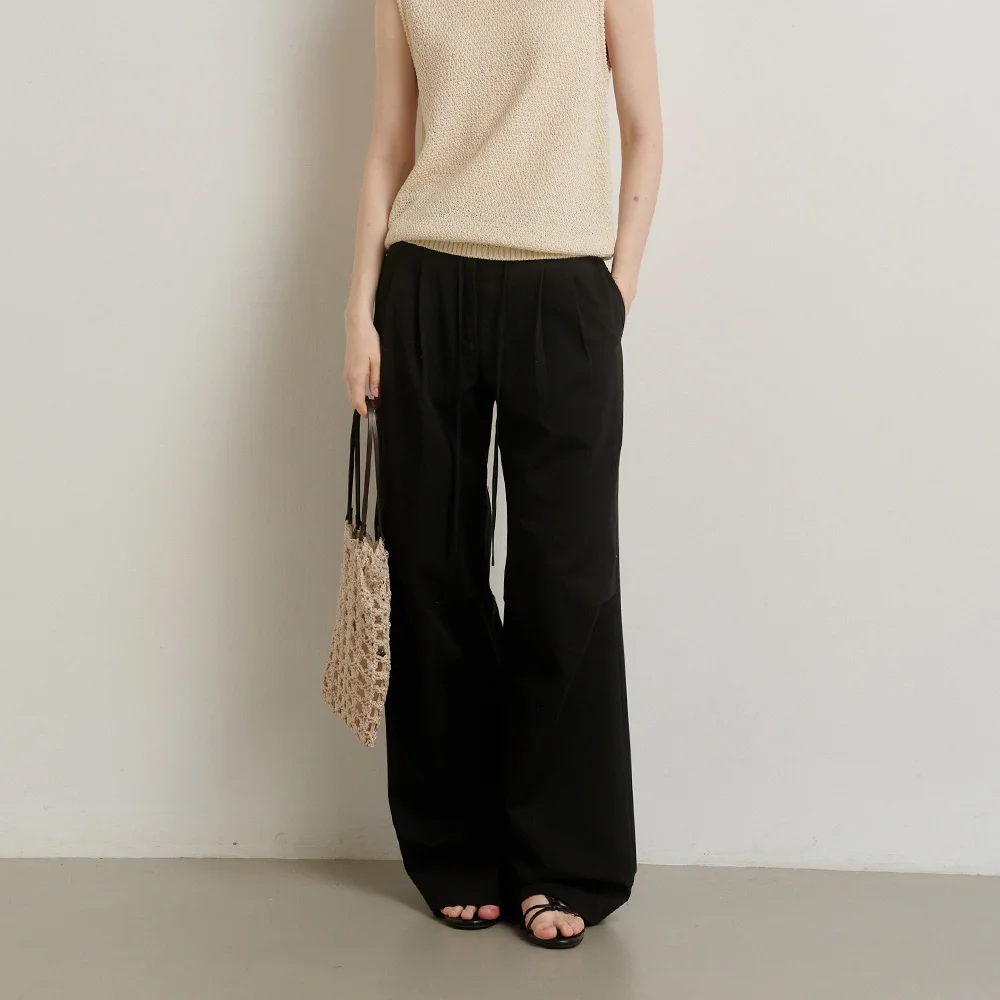 WASHING COTTON BELTED PANTS (moat black)