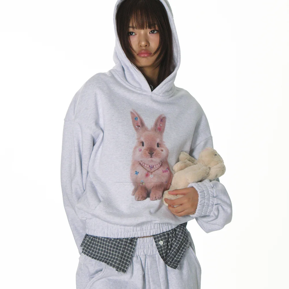 LUCKY BUNNY HOODIE_LIGHT MELANGE GREY