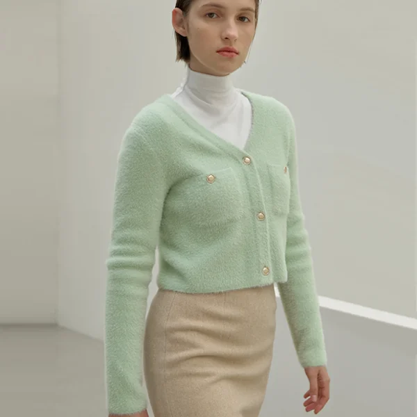 RENE ANGORA GOLD BUTTON KNIT JACKET (JK-2795)