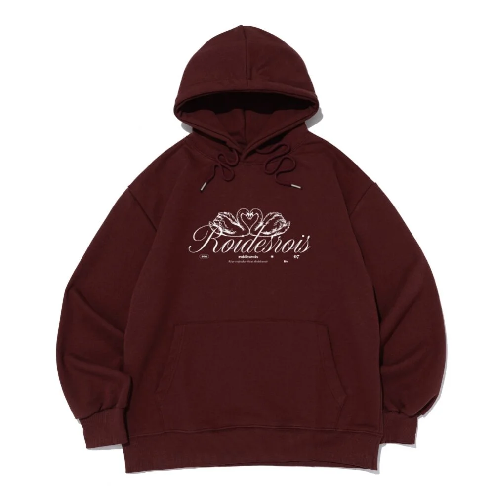 浪漫 天鵝 圖案 連帽T恤 (酒紅色)