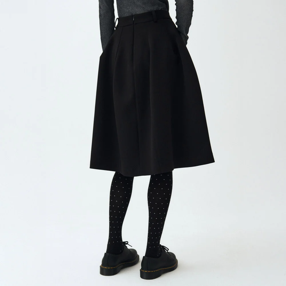 BLACK UNEVEN MIDI SKIRT