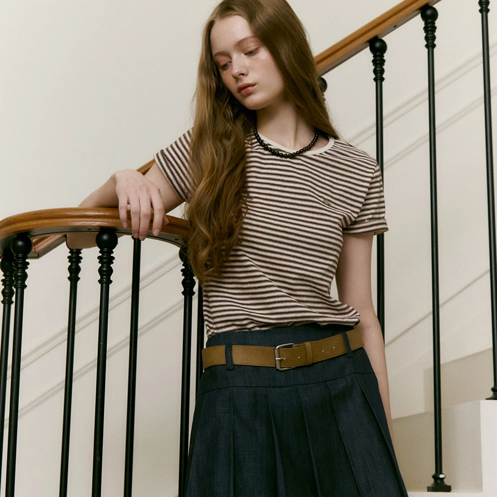 BELT POINT PLEATS SKIRT (indigo denim)