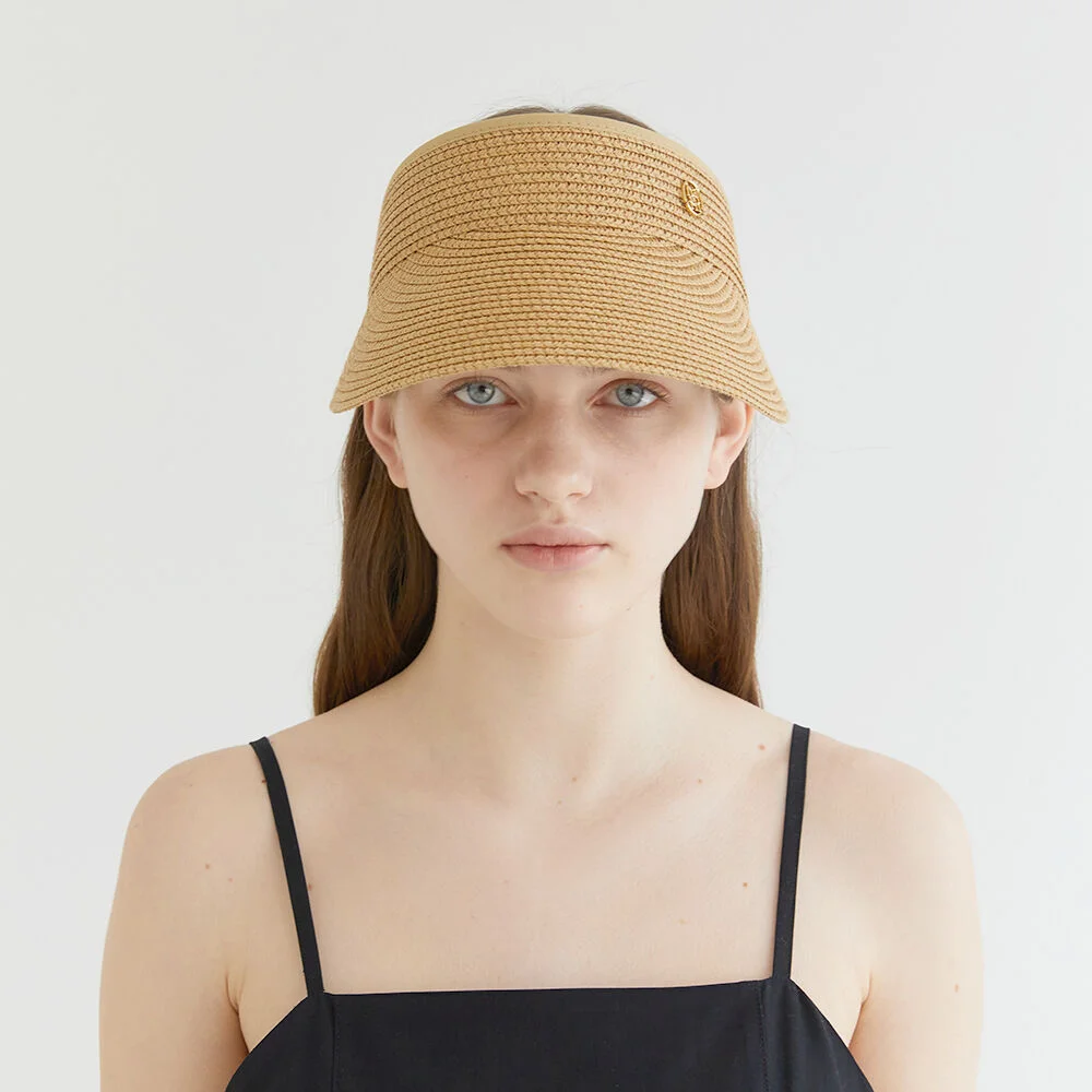 basic logo pendant raffia sun visor (C009_beige)