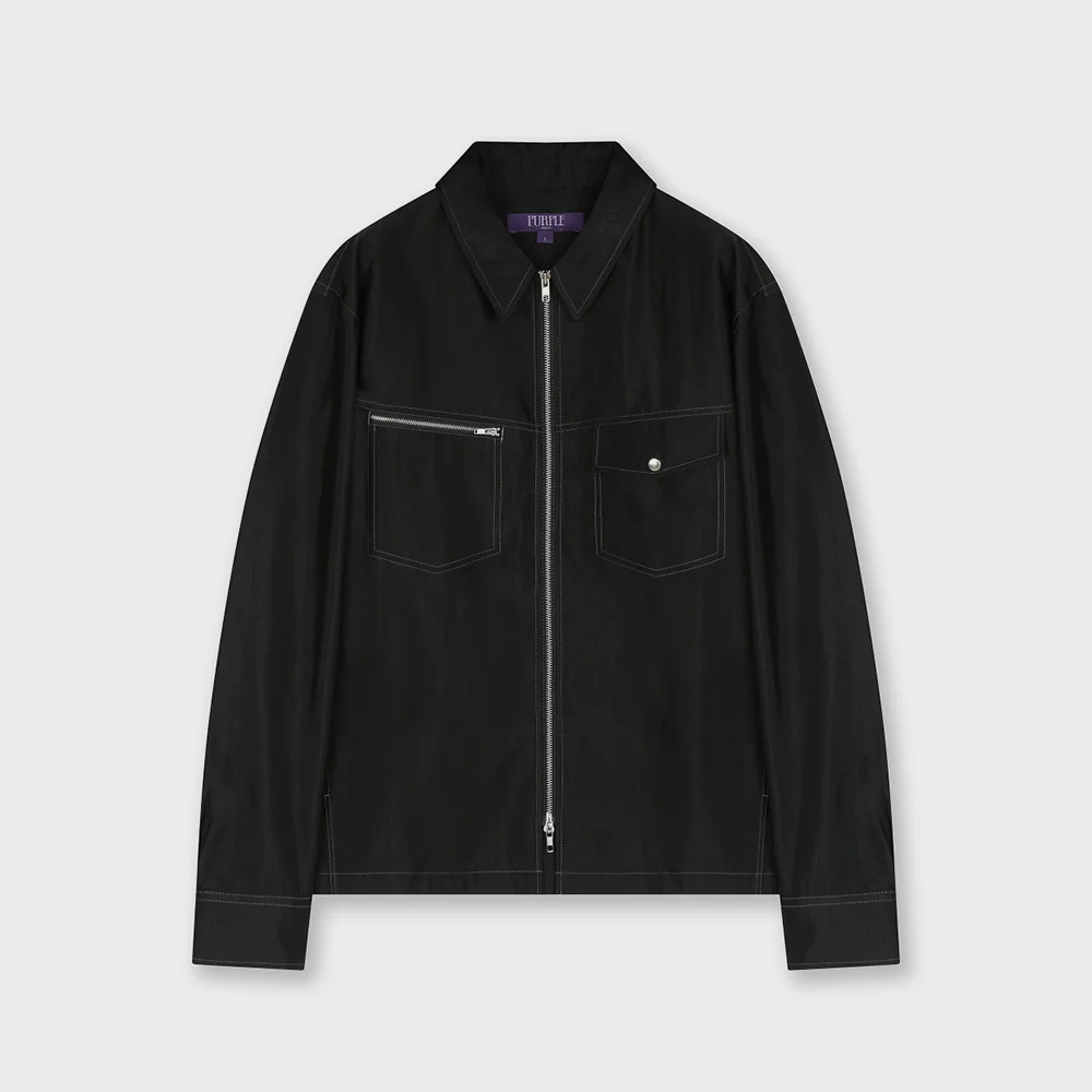 UNBALANCED POCKET ZIP-UP SHIRKET BLACK